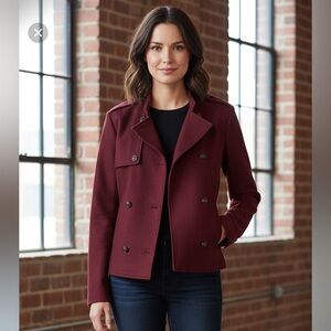 Banana Republic Maroon Burgundy Double-Breasted Military‎ Jacket Recycled Wool